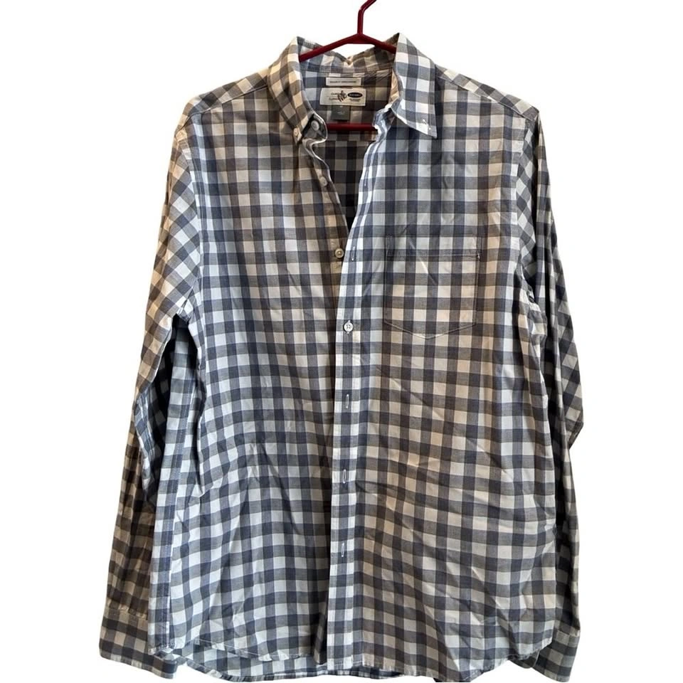 Men's Medium Grey/White Check Collared Button-Down Shirt