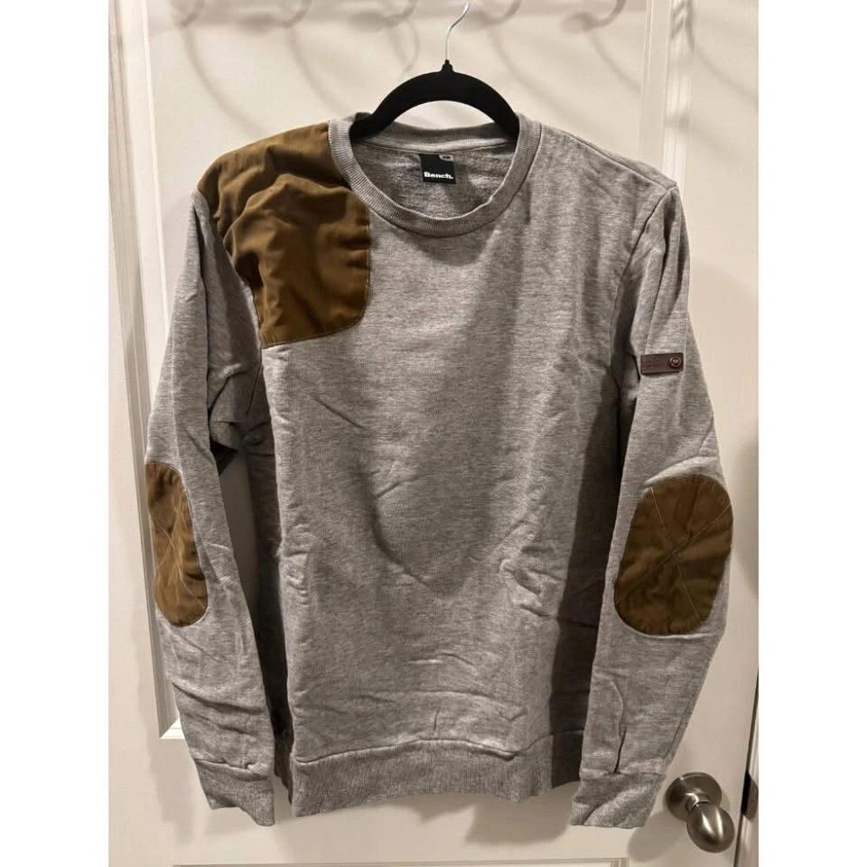 Bench Men's Large Gray Crewneck Sweatshirt with Elbow Patches
