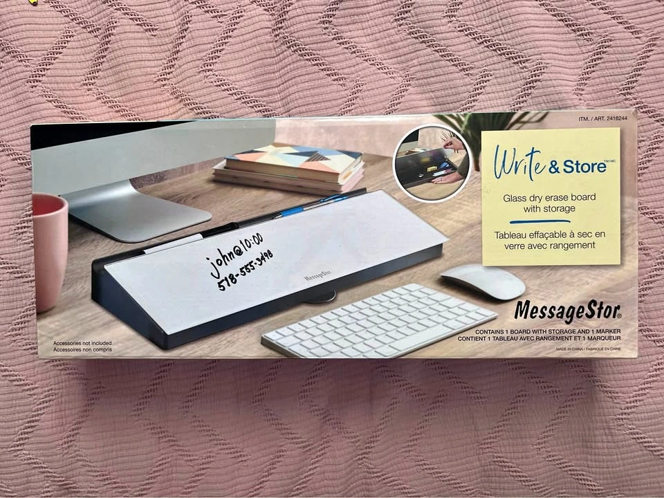 Desk Storage Box with Dry Erase Board Glass Top - MessageStor