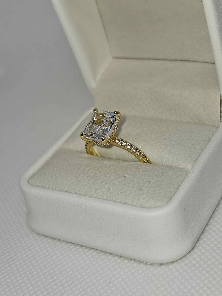 Gold Radiant Cut Engagement Ring with Pavé Band