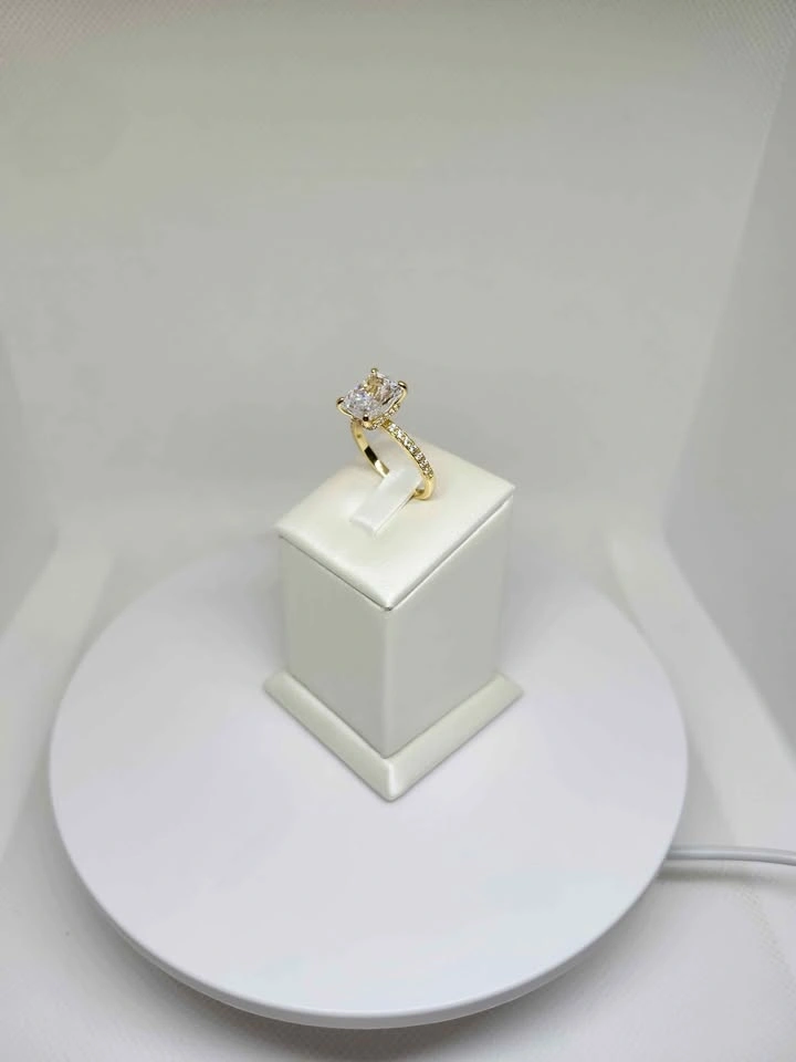 Gold Radiant Cut Engagement Ring with Pavé Band - photo 2