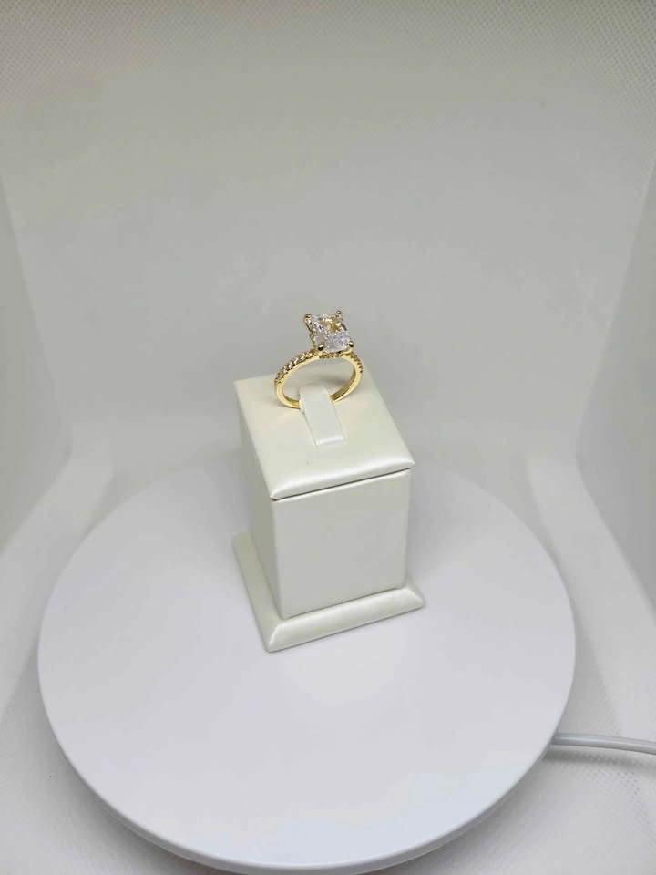 Gold Radiant Cut Engagement Ring with Pavé Band - photo 3
