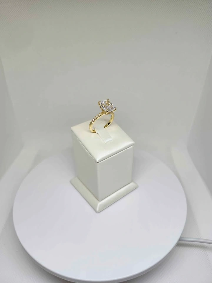 Gold Radiant Cut Engagement Ring with Pavé Band - photo 5