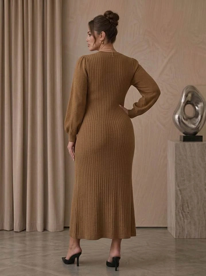 Fall & Winter Elegant Camel Knit Long Sleeve Maxi Dress M/L - photo 4