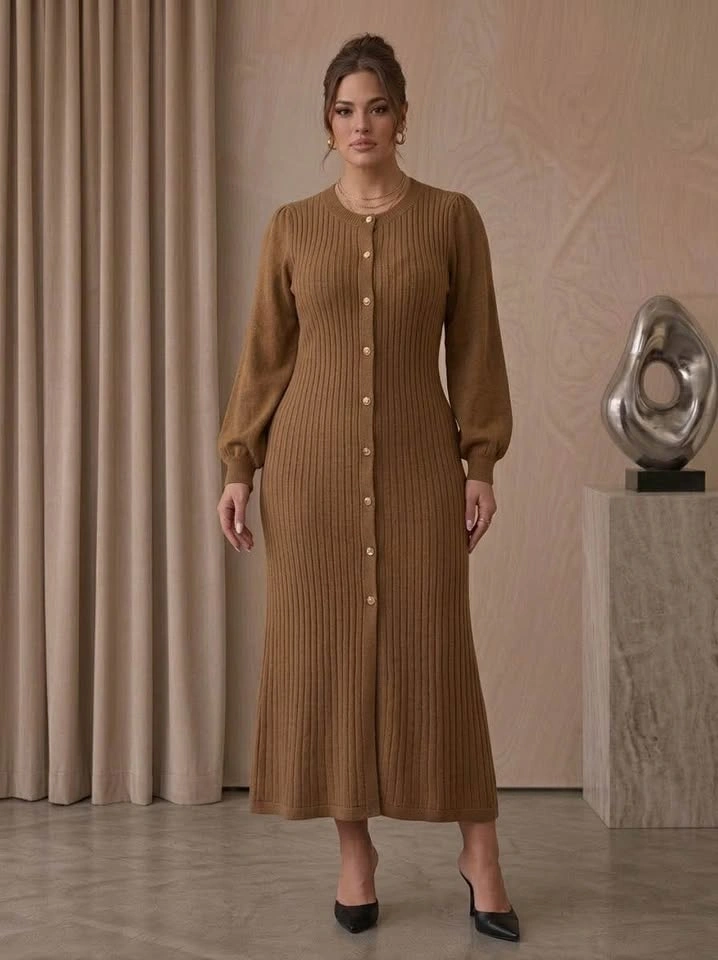 Fall & Winter Elegant Camel Knit Long Sleeve Maxi Dress M/L - photo 5