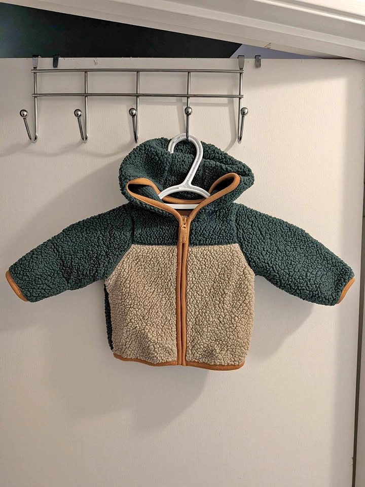 6M Baby/Toddler Fleece Hooded Jacket – Teal & Cream – Cozy