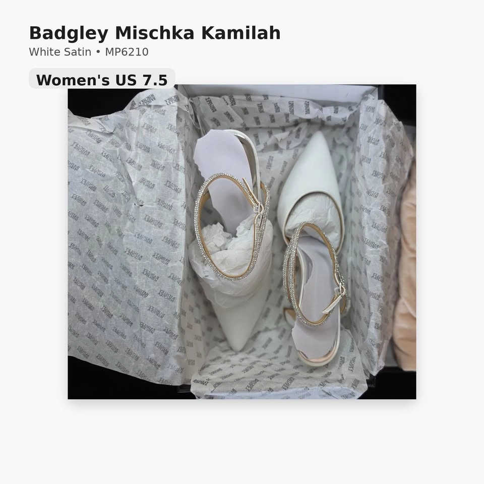 Badgley Mischka Kamilah White Satin Crystal Heels Women's 7.5 - photo 2