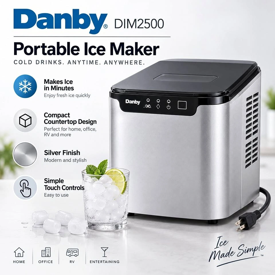 Danby Portable Ice Maker — New in Box | Stainless Steel