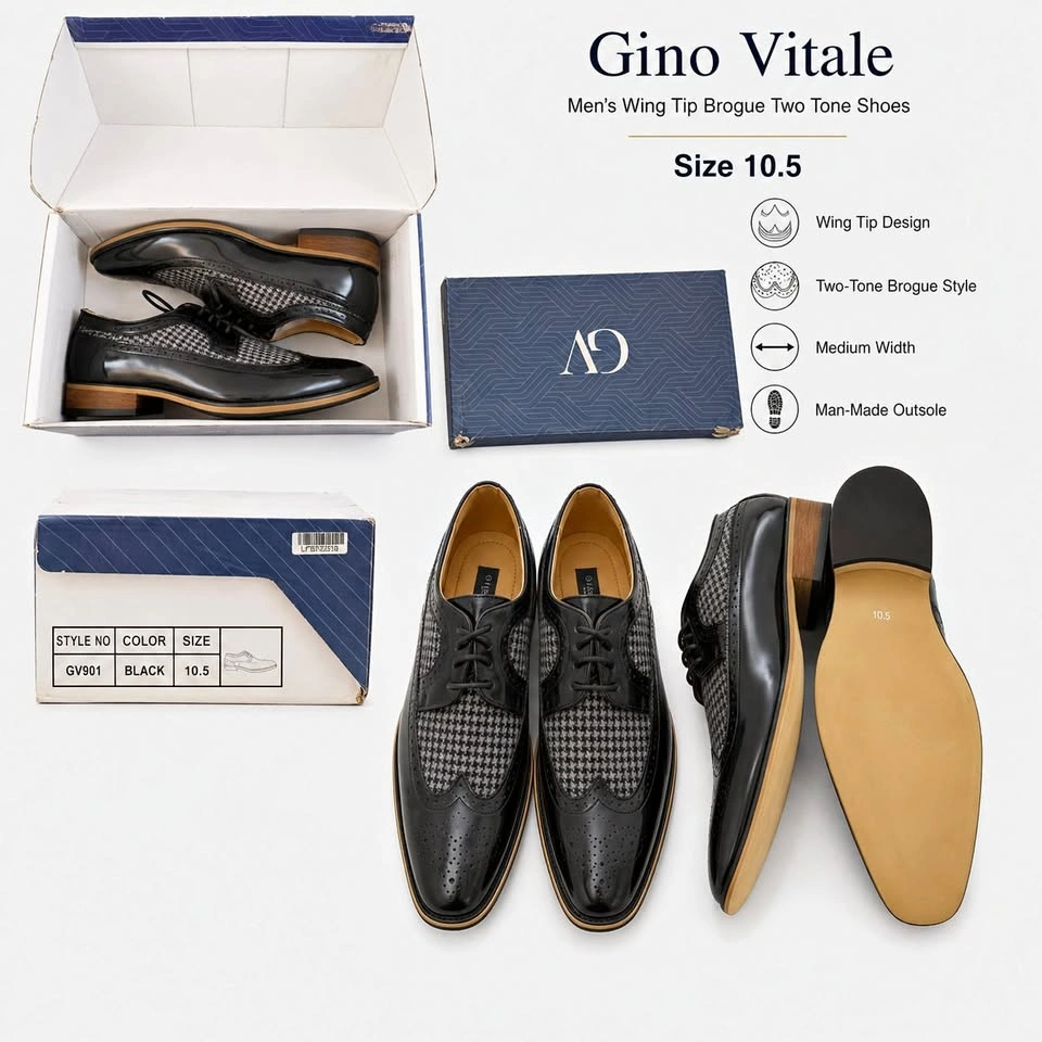 Gino Vitale Wingtip Brogue Dress Shoes Black/Grey Size 10.5