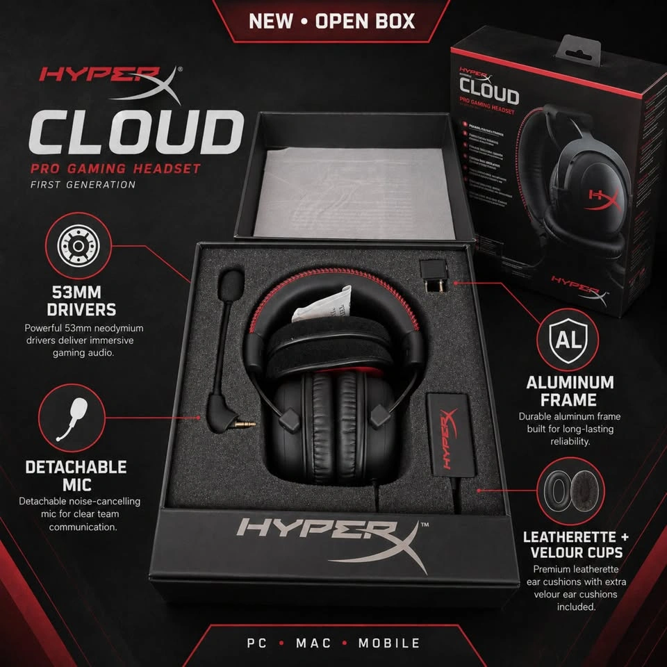 🎧 NEW OPEN BOX HyperX Cloud Gaming Headset Black/Red - photo 2