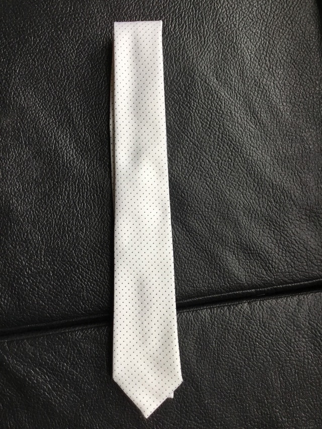 slim white necktie