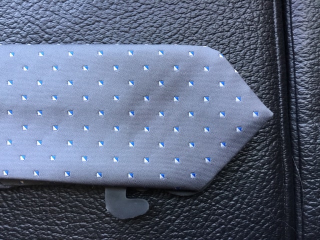 grey necktie with blue and white squares - photo 2