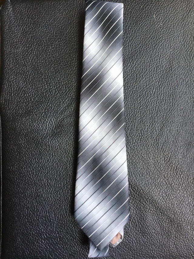 grey necktie with black and white stripes - photo 2