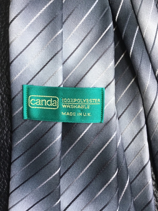grey necktie with black and white stripes - photo 3