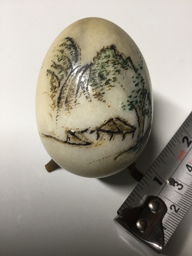 small painted stone egg with stand - photo 2