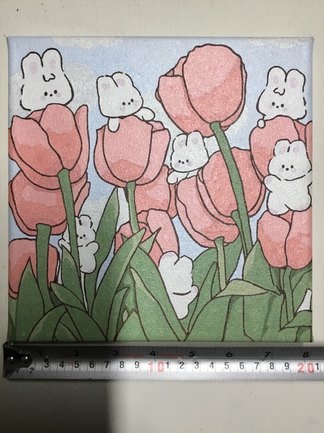 painting of flowers and rabbits