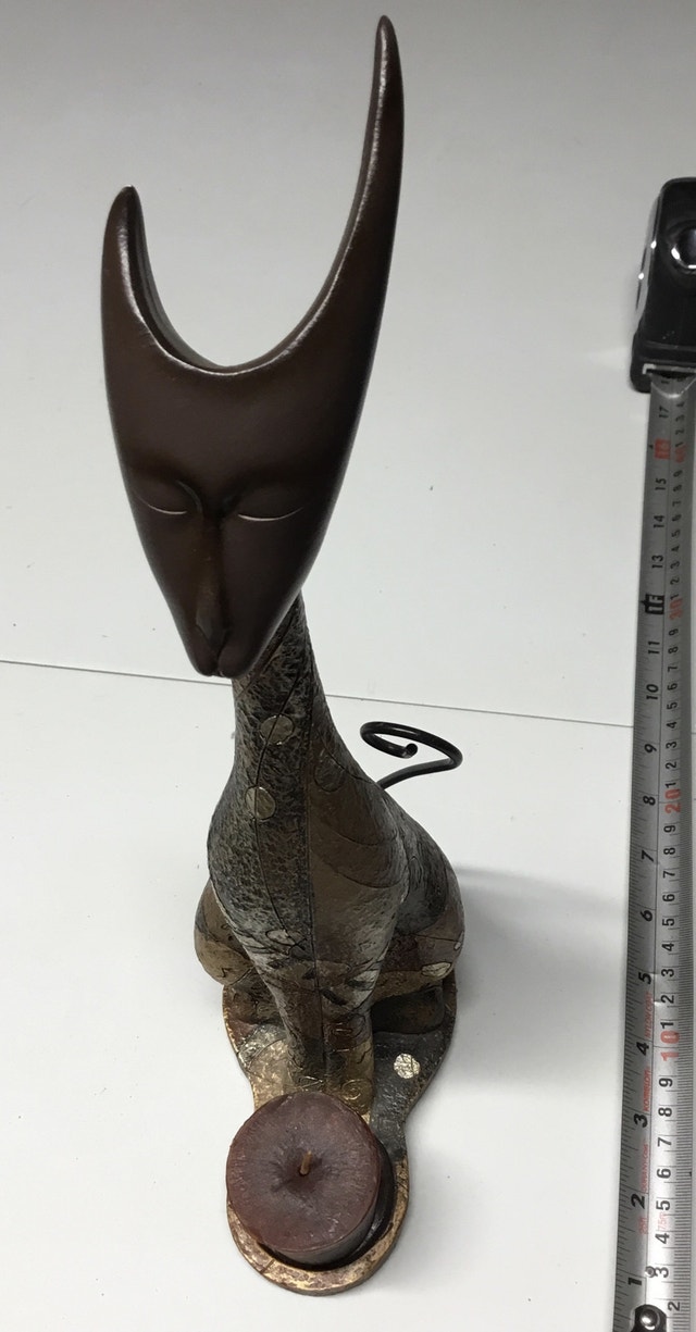 wooden cat candle holder