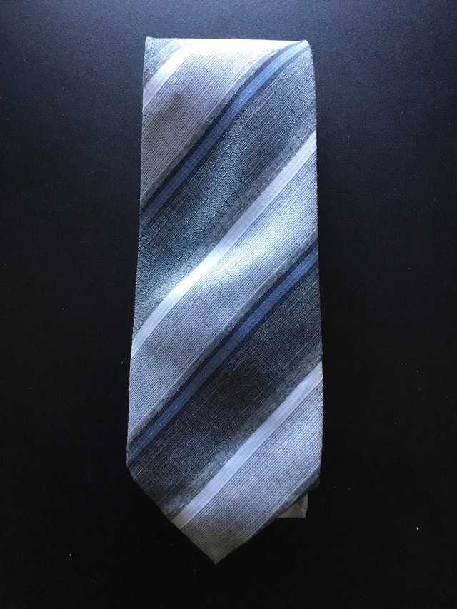 blue and grey striped necktie