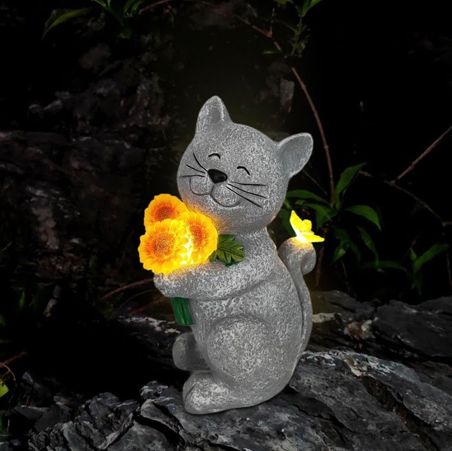 cat garden solar light statue - photo 2