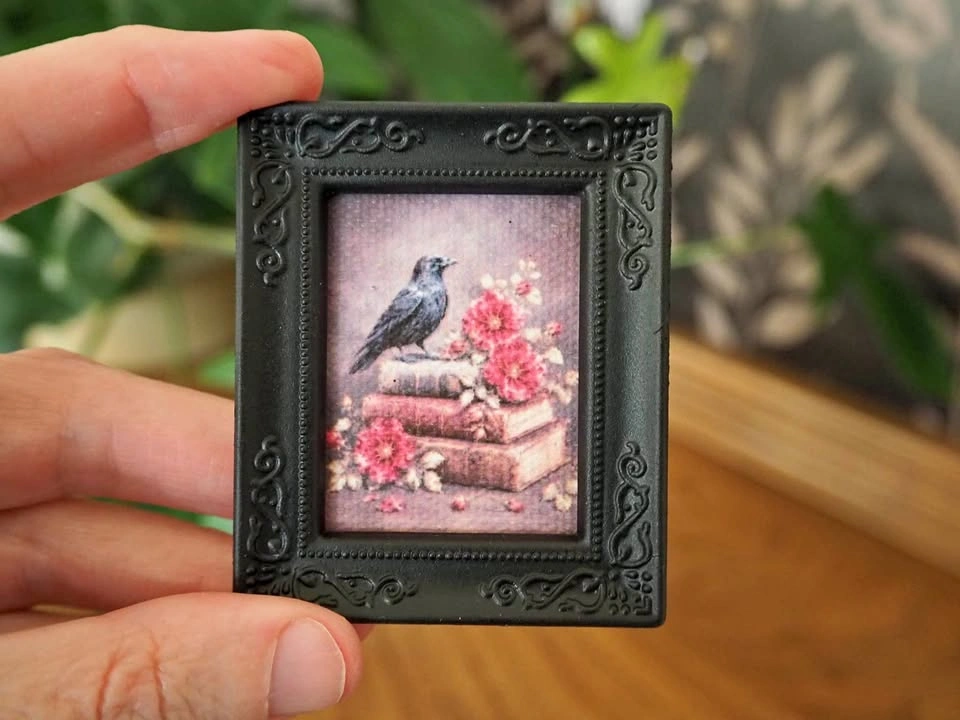 Miniature Artwork (Crow on Books)