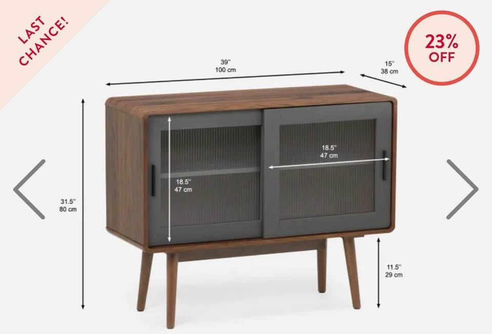 Mid-Century Modern Style Media Console with Fluted Glass Doors - photo 2