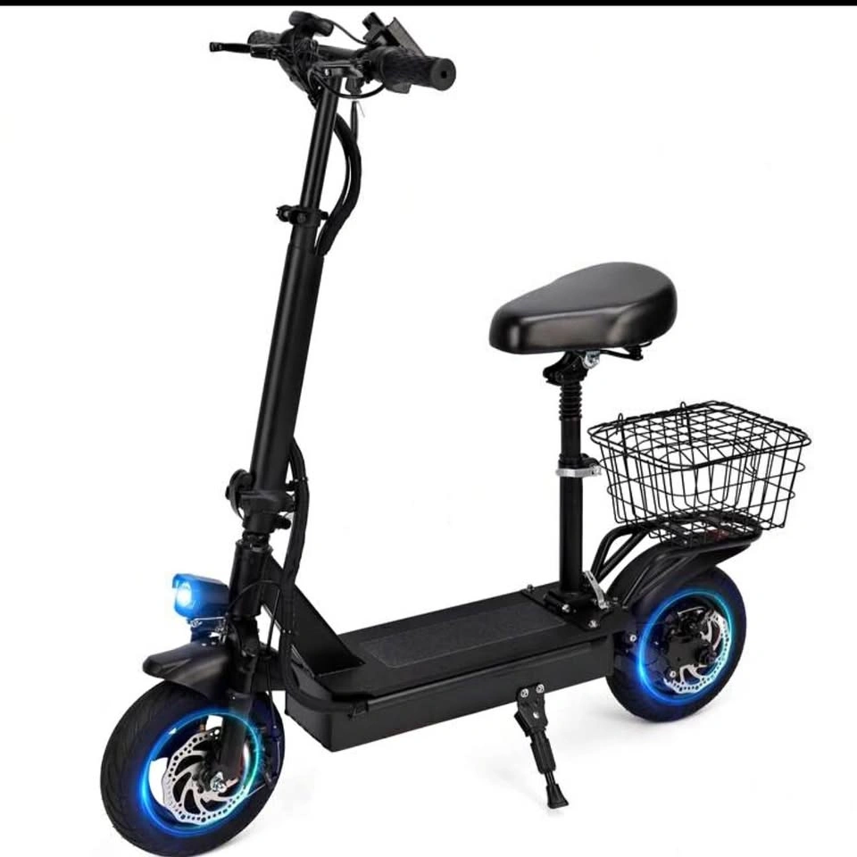 Foldable Electric Scooter with Seat and Basket