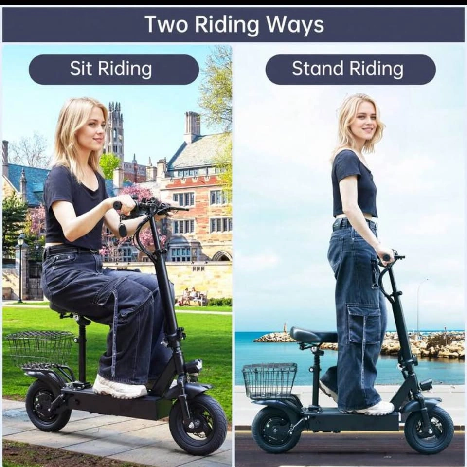 Foldable Electric Scooter with Seat and Basket - photo 2