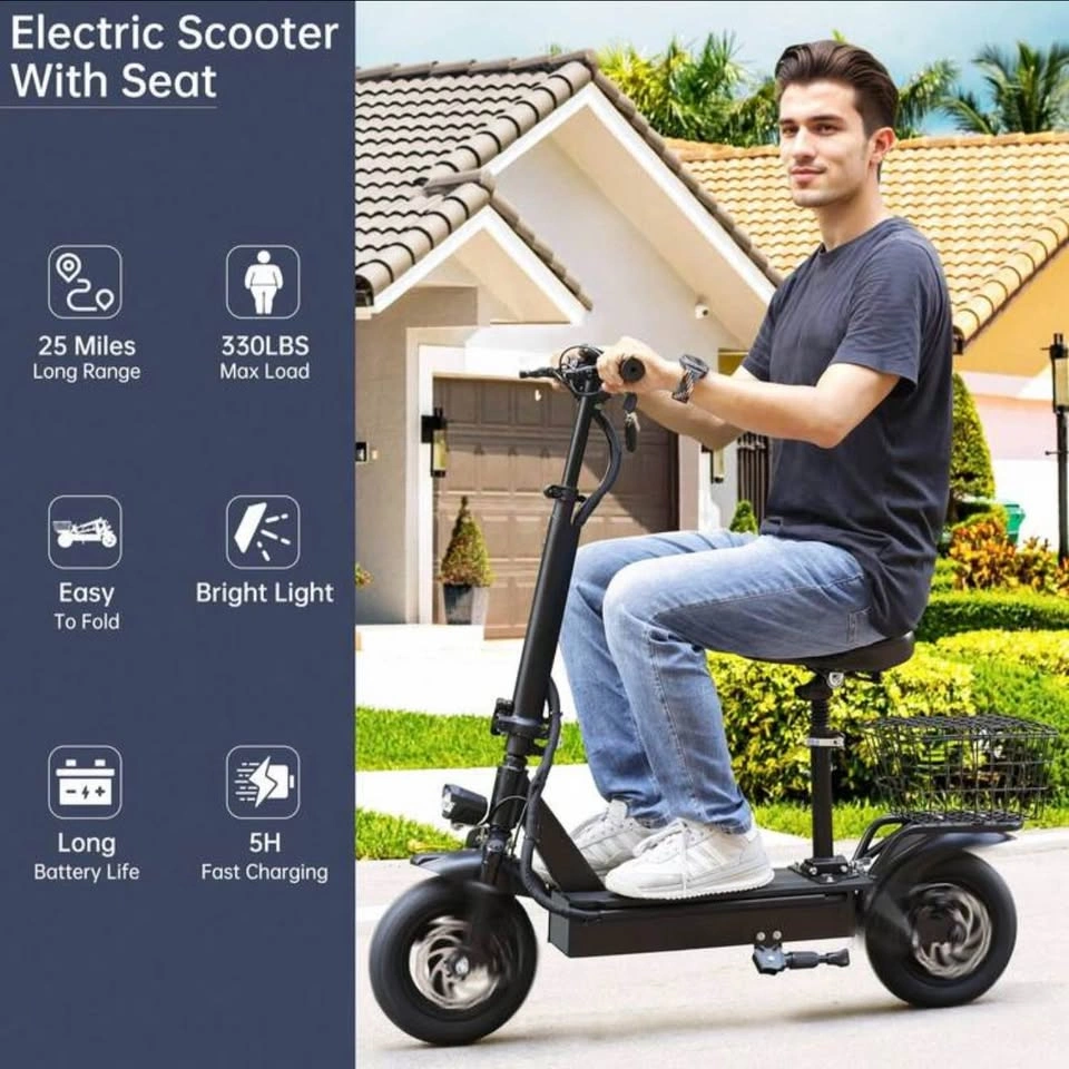 Foldable Electric Scooter with Seat and Basket - photo 5