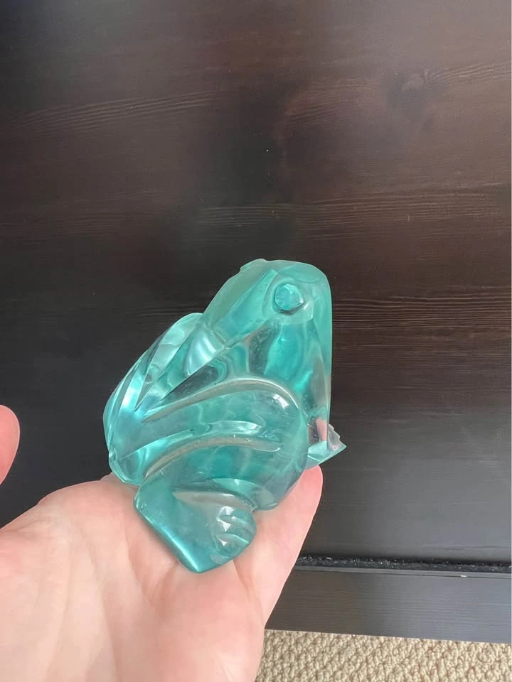 Vintage Aqua Blue Carved Frog - photo 2