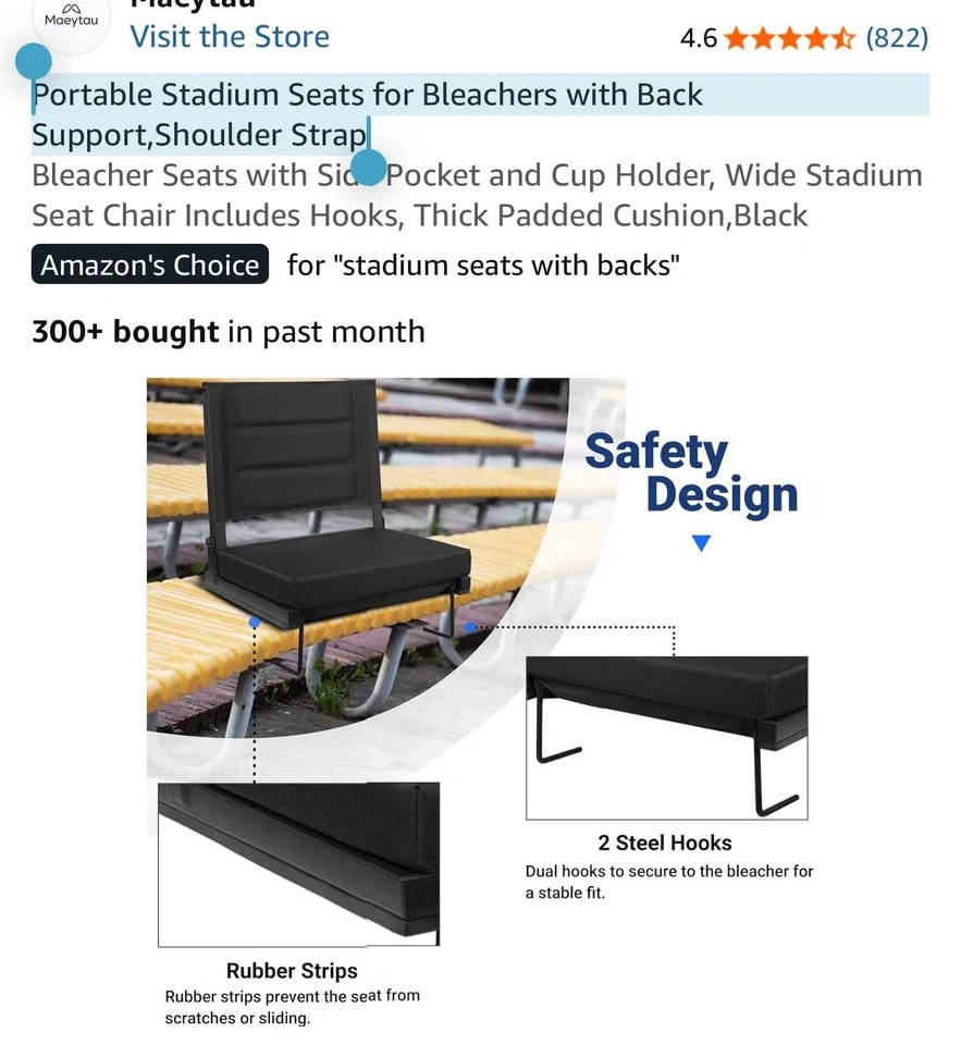 Portable Stadium Seats for Bleachers with Back Support - photo 3