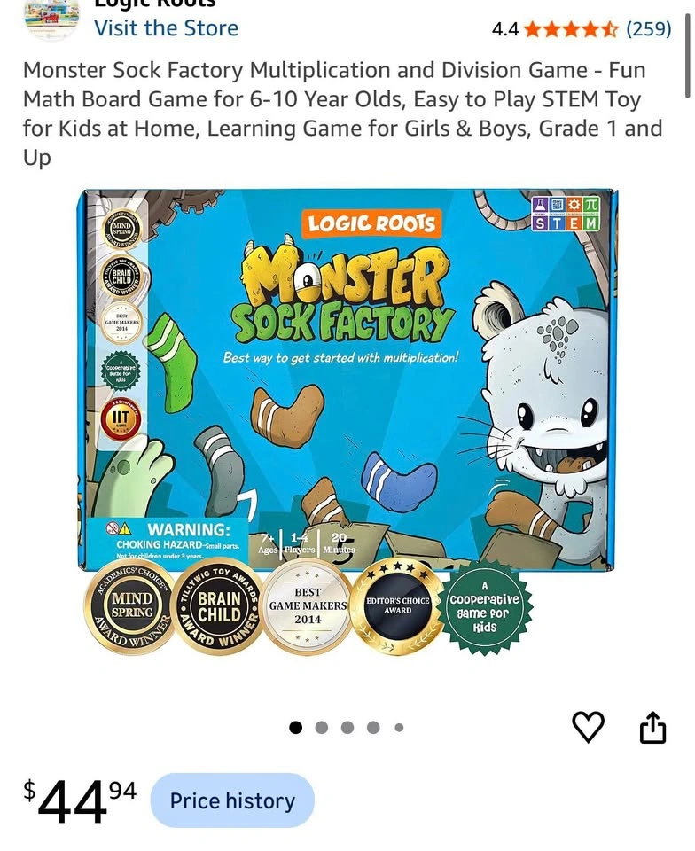 Fun Math Board Game for 6-10 Year Olds