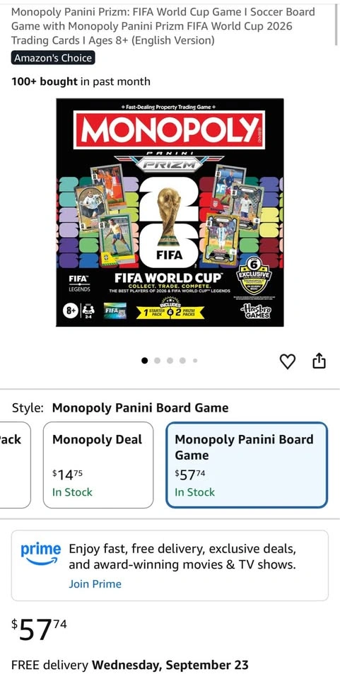 Monopoly Panini Prizm: FIFA World Cup Soccer Board Game - photo 2