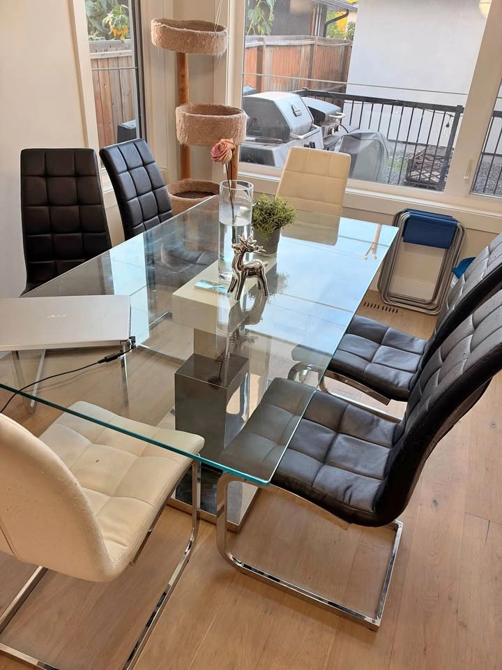 Modern Glass Top Dining Table Set with 6 Chairs