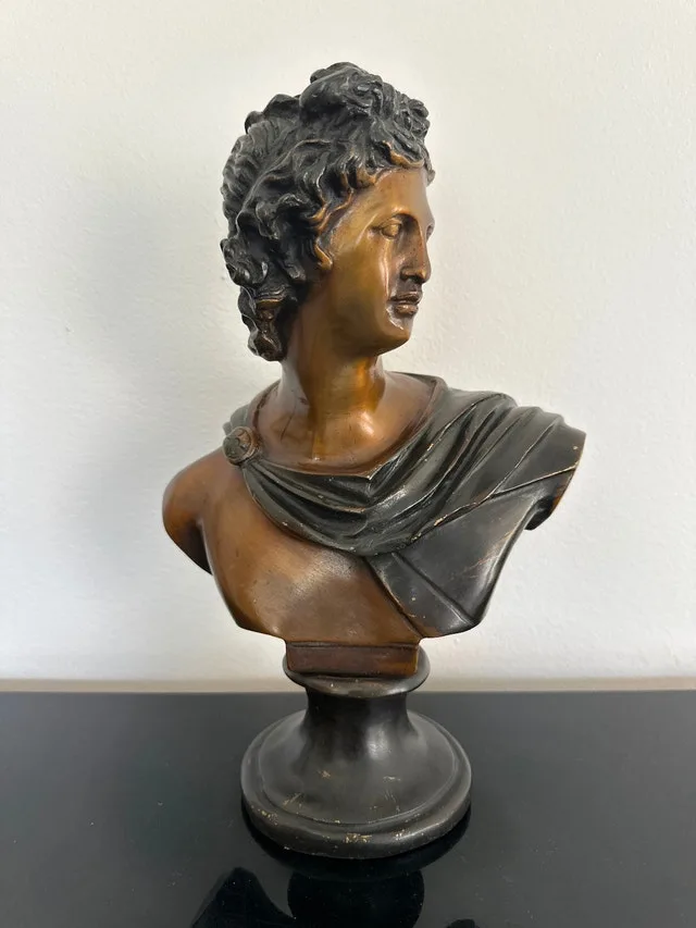 Vintage patinated bronze bust of the Apollo Belvedere. Heavy.