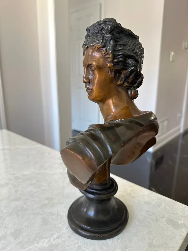Vintage patinated bronze bust of the Apollo Belvedere. Heavy. - photo 4