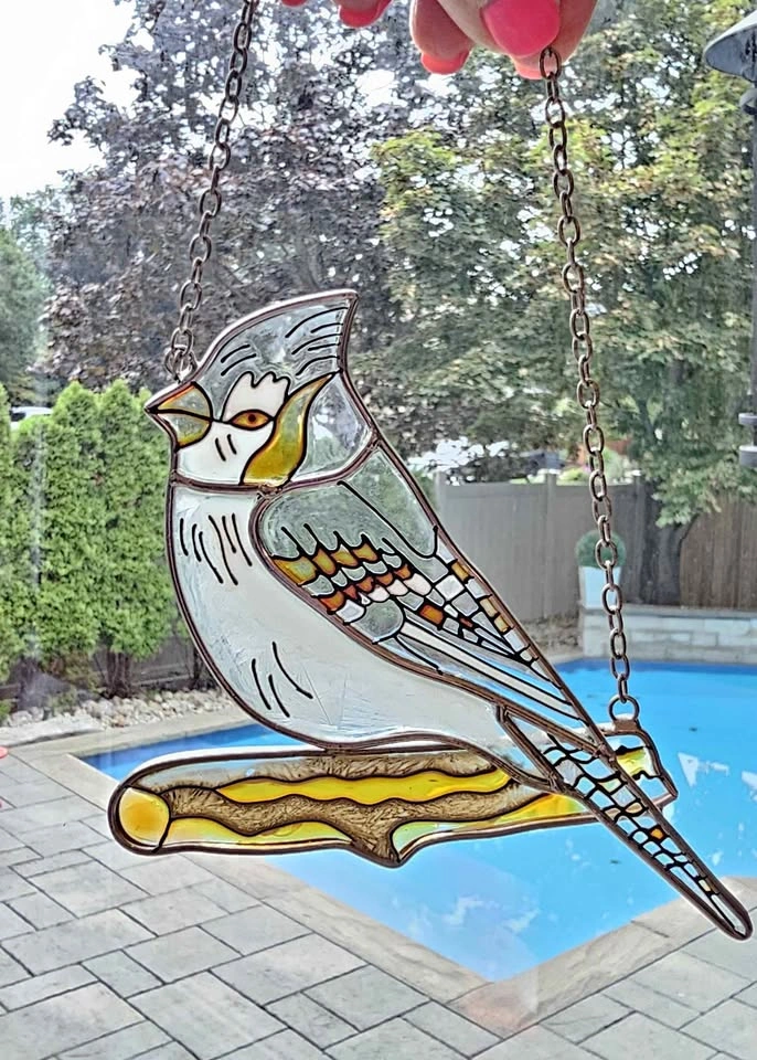 Hanging Painted Glass Female Cardinal