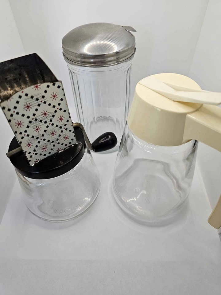 Vintage Restaurant Sugar, Syrup Dispenser, and Nutmeg Grinder