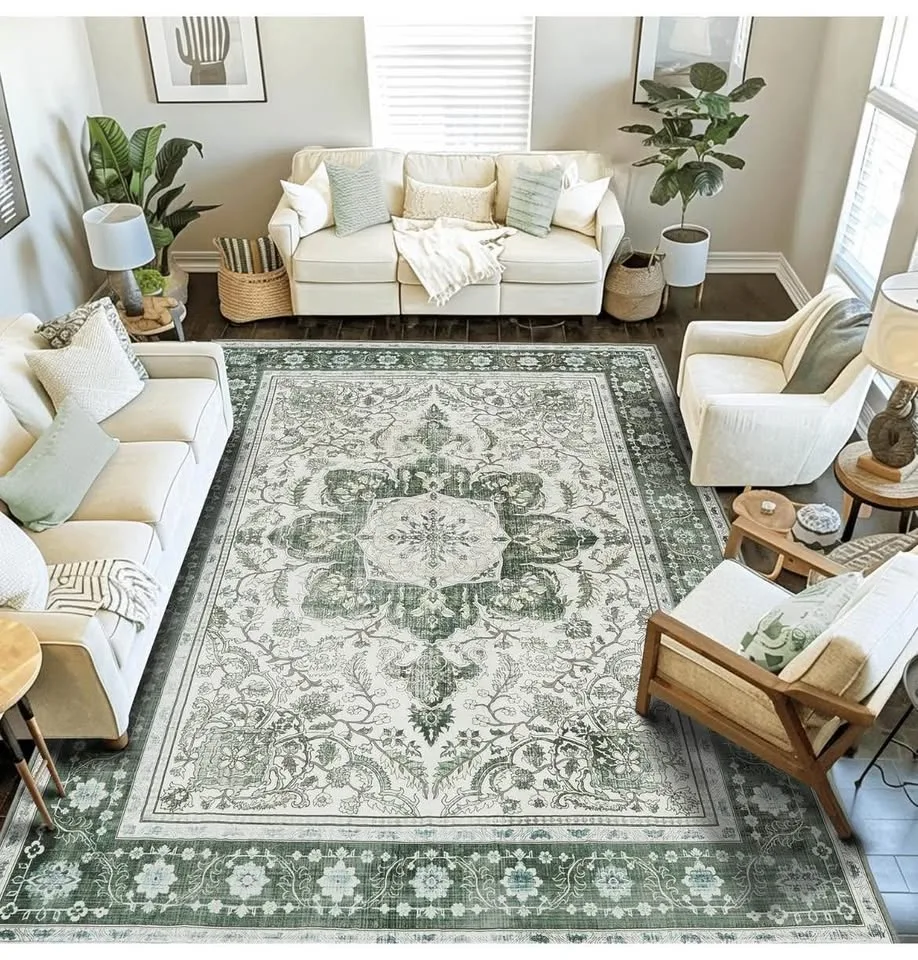 🆕 Brand New 8x10ft Green/Floral Soft Area Rug image indicator(5)