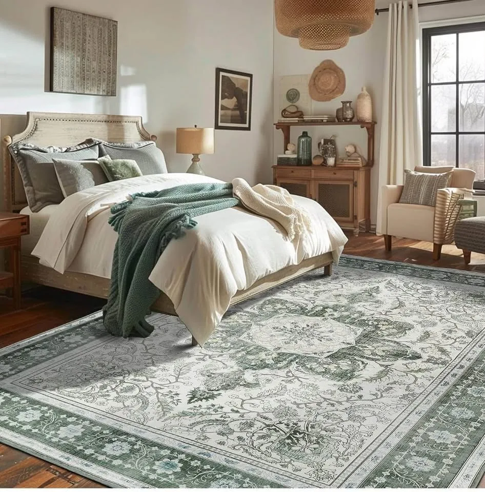 🆕 Brand New 8x10ft Green/Floral Soft Area Rug image indicator(6)