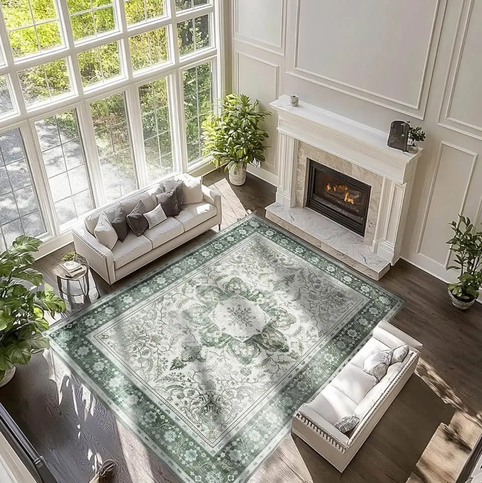 🆕 Brand New 8x10ft Green/Floral Soft Area Rug image indicator(7)