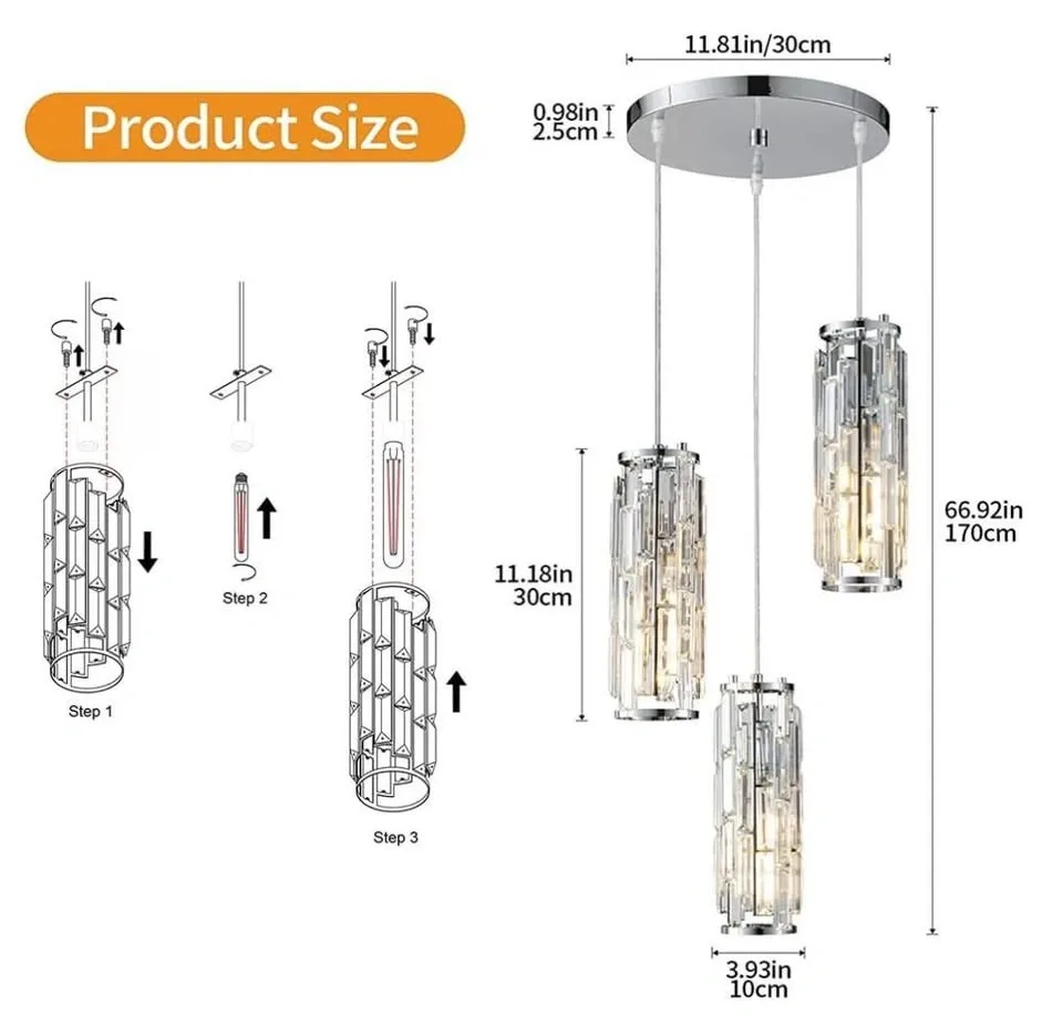 BRAND NEW: Modern Industrial Crystal Glass Pendant Light - photo 3