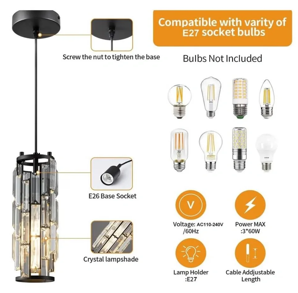 BRAND NEW: Modern Industrial Crystal Glass Pendant Light - photo 4