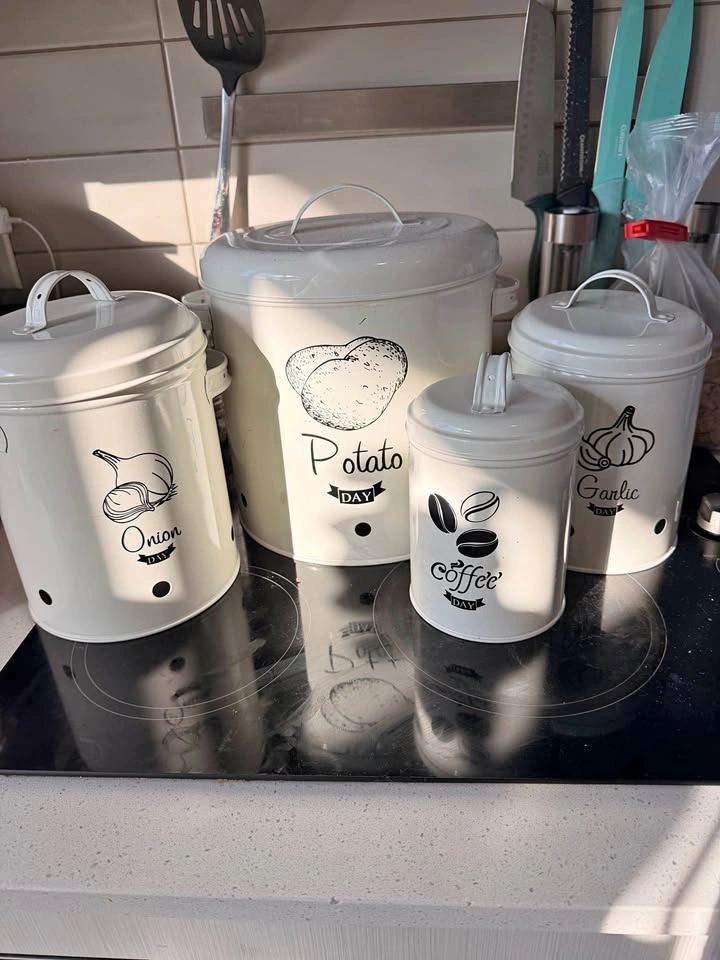 4-Piece White Enamel Kitchen Canister Set