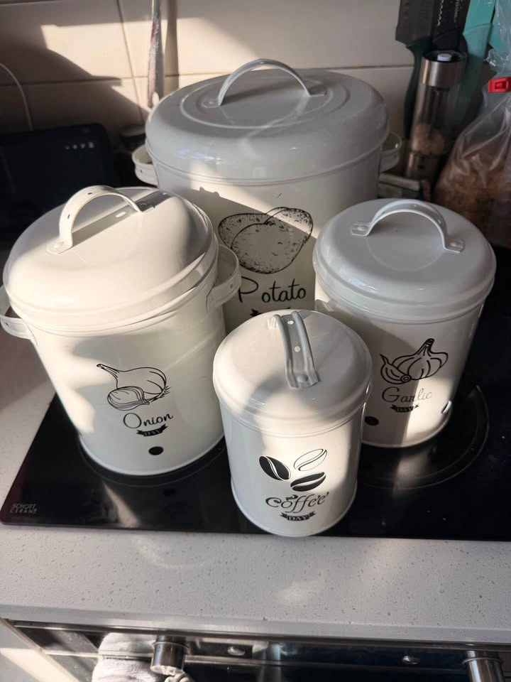 4-Piece White Enamel Kitchen Canister Set - photo 2