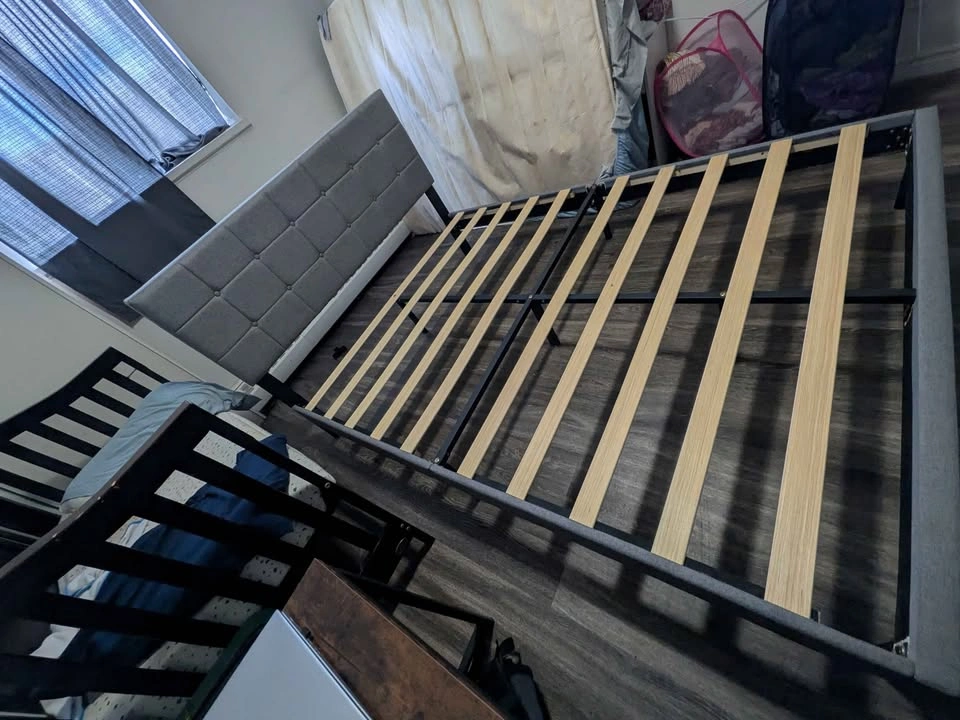 Queen Size Upholstered Platform Bed Frame - Like New - photo 2