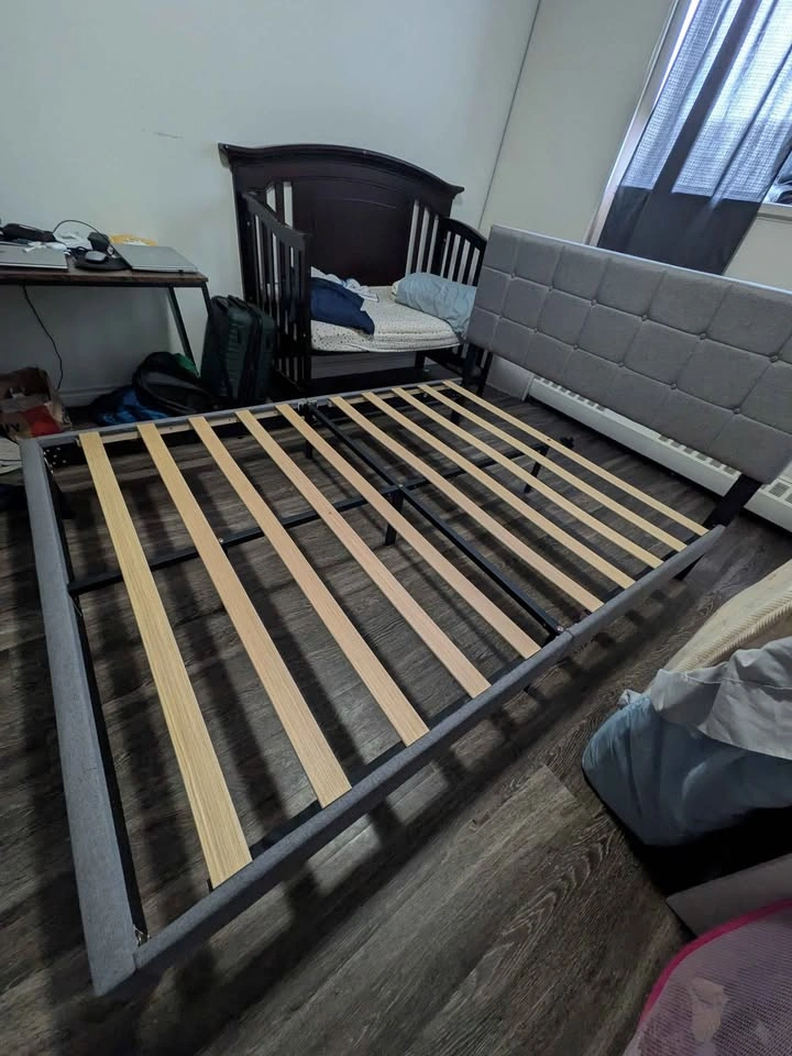Queen Size Upholstered Platform Bed Frame - Like New - photo 3