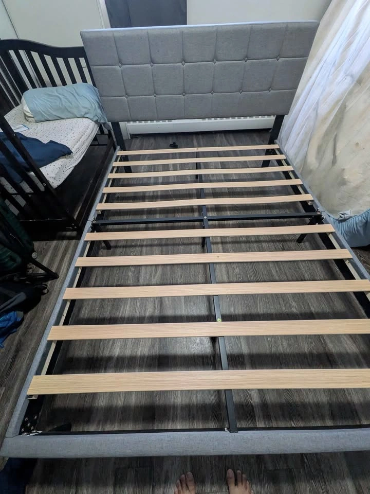 Queen Size Upholstered Platform Bed Frame - Like New - photo 4