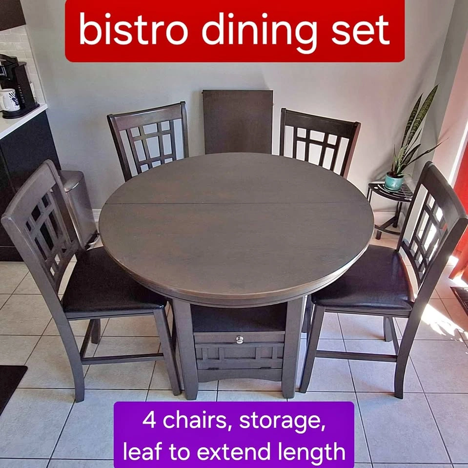 Dining Table and Chairs - dark wood adjustable bistro set