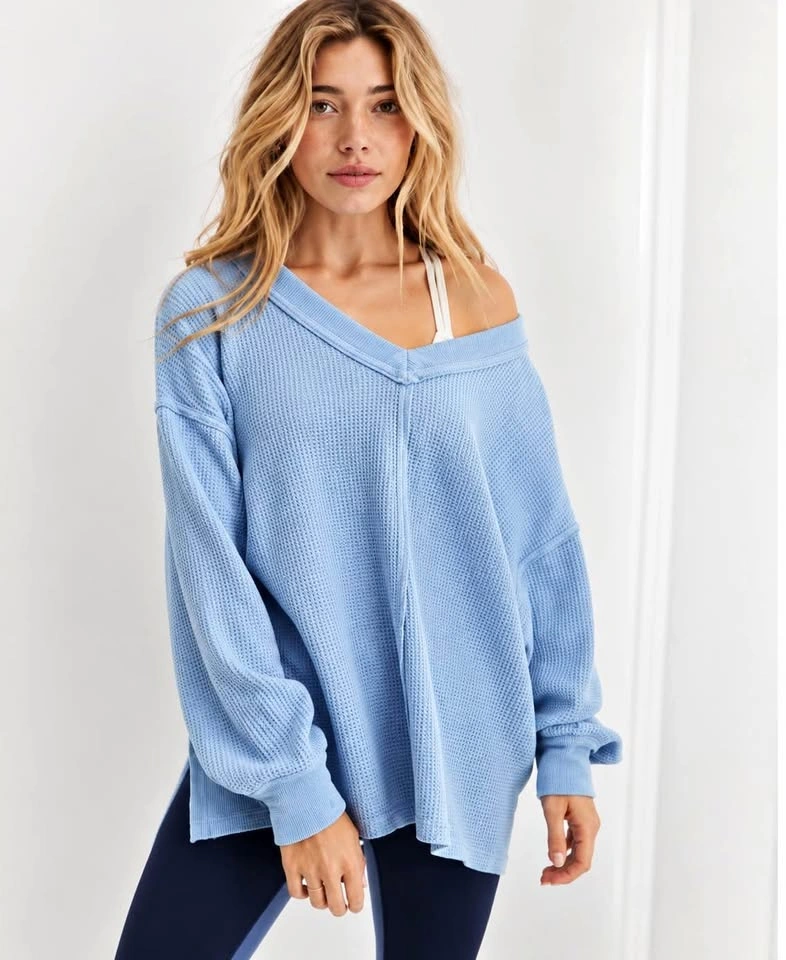 Aerie Wonder Texture Waffle Knit Top – Size XL – Blue