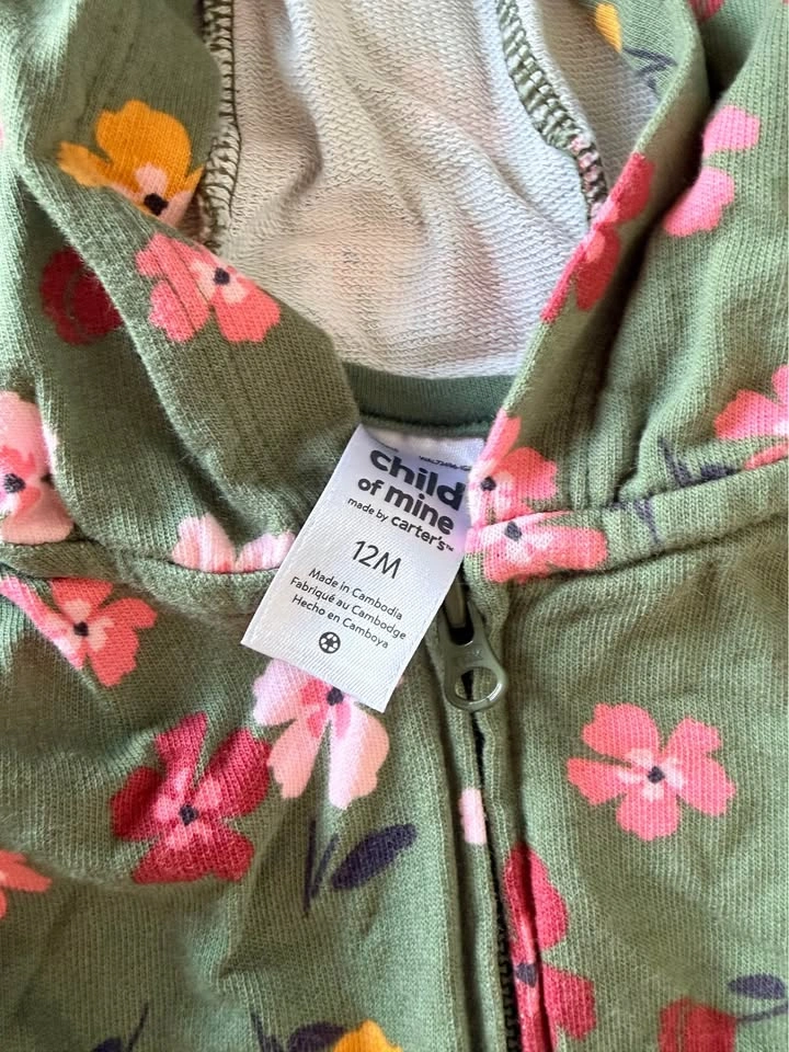 Child of Mine by Carter's Floral Zip-Up Hoodie Size 12M - photo 2